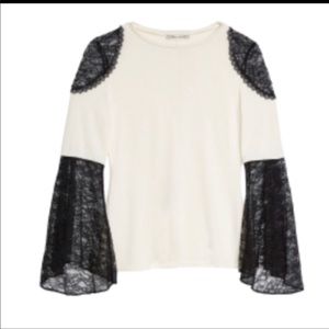 Alice and Olivia lace trim bell sleeve top